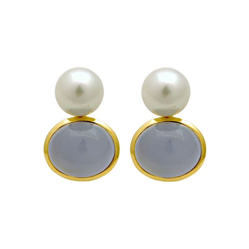 fancy earrings for women -Earrings-Chalcedony and South Sea Pearl