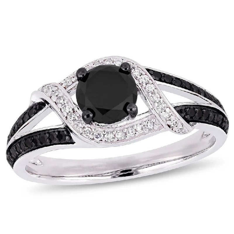 adjustable rings for women -Miadora 10k White Gold with Black Rhodium 1ct TDW Black & White Diamond Split Shank Ring