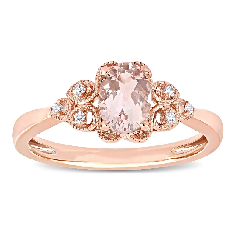 wedding rings with sapphires -Miadora 10k Rose Gold Oval-Cut Morganite and Diamond Accent Vintage Ring