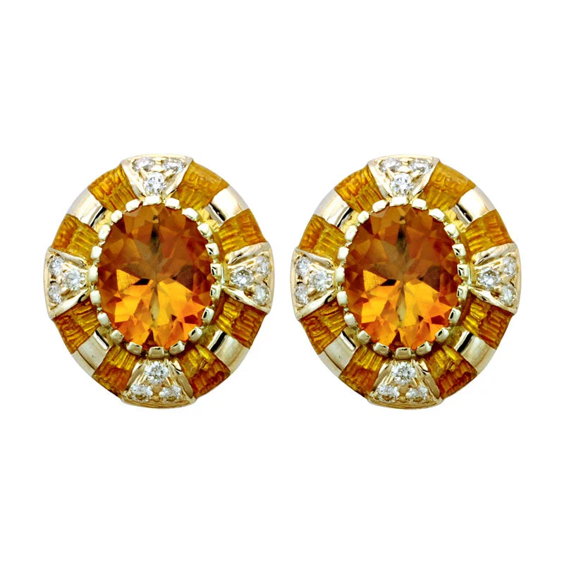 zirconia earrings for women -Earrings-Citrine and Diamond (Enamel)