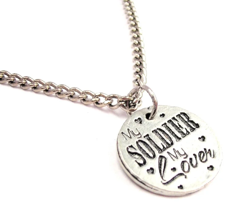 personalized initial necklaces -My Soldier My Lover Single Charm Necklace