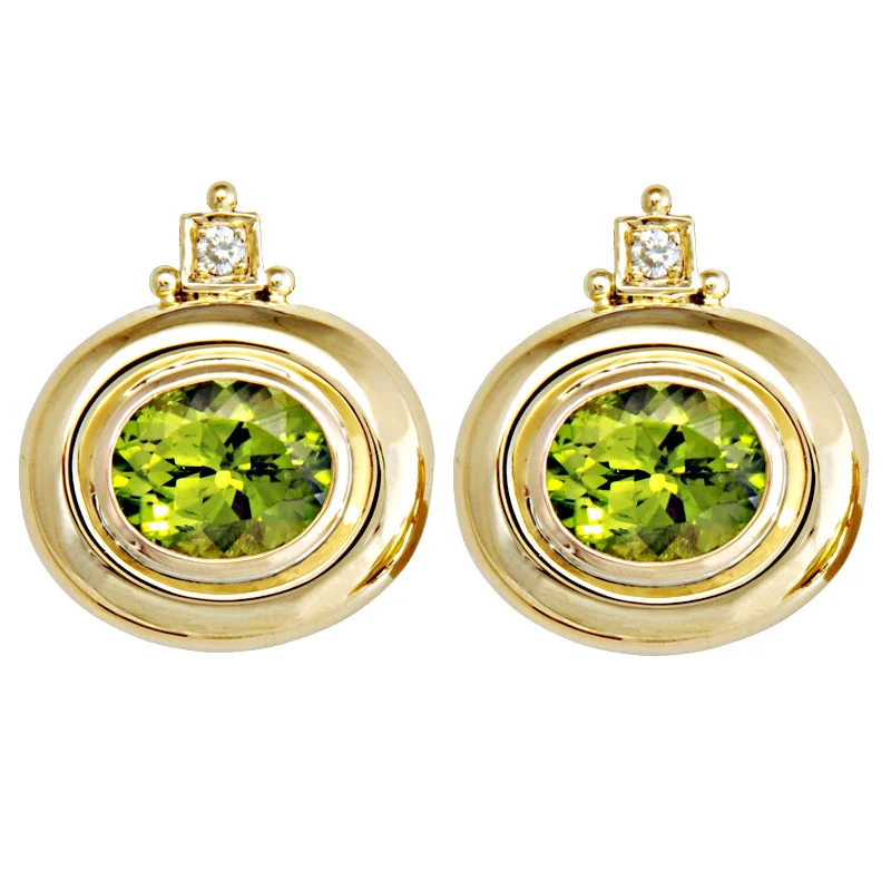 big stud earrings for women -Earrings-Peridot and Diamond