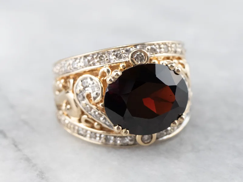 adjustable gold rings for women -Pyrope Garnet and Diamond Two Tone Gold Ring