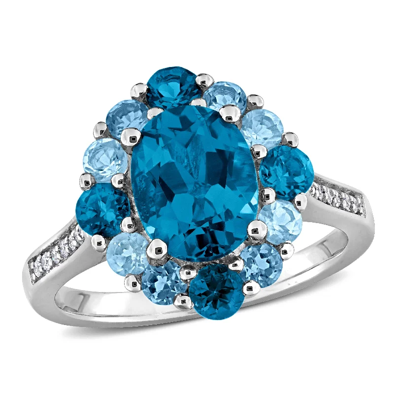 luxury rings for women -Miadora 3 5/8ct TGW Blue Topaz and Diamond Accent Cocktail Ring in 10k White Gold