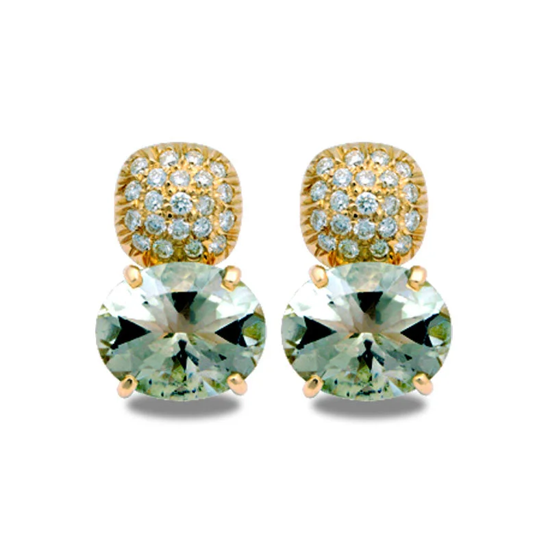 moonstone earrings for women -Earrings-Diamond and Green Quartz