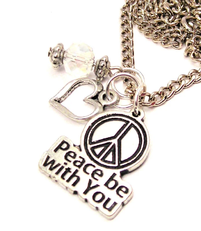 personalized zodiac necklaces -Peace Be With You Heart And Crystal Necklace