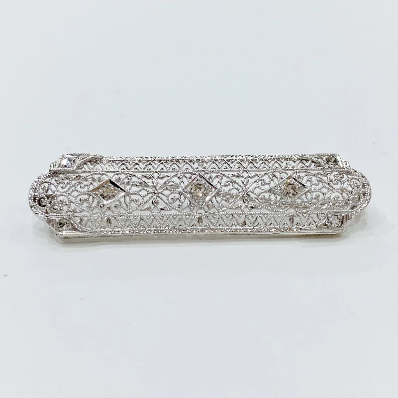 Estate Collection Brooch - Antique 14K White Gold and Diamond Design