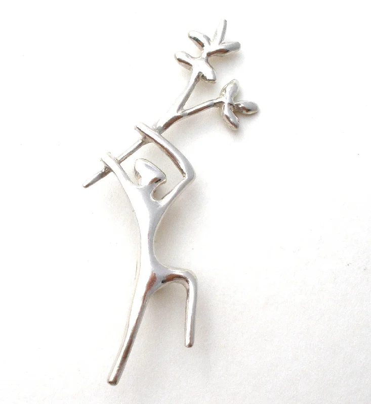 Man Holding Tree Branch Brooch Pin 925 Vintage