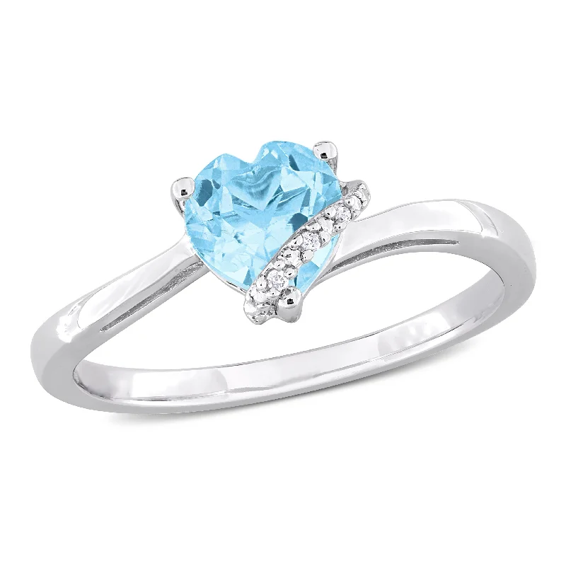 luxury rings for women -Miadora 1ct TGW Heart Shape Sky Blue Topaz and Diamond Accent Wrap Ring in Sterling Silver