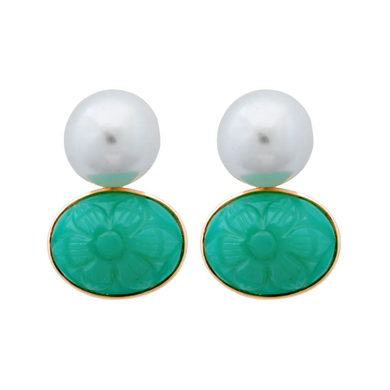 wedding earrings for women -Earrings-Chrysoprase and Pearl