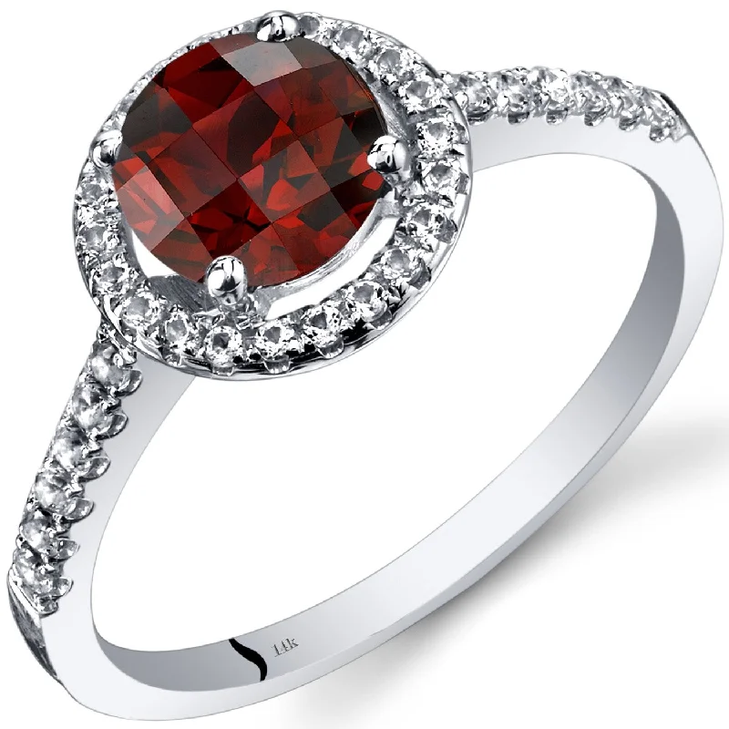 double band rings for women -14k White Gold 1.59ct Garnet and White Topaz Ring