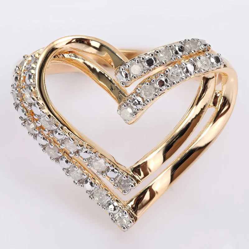 silver rings for women -Miadora 1/5ct TDW Diamond Open Double Heart Ring in Yellow Plated Sterling Silver