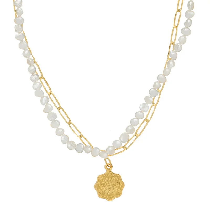 women's gold necklaces -Dainty Double Strand Coin Necklace