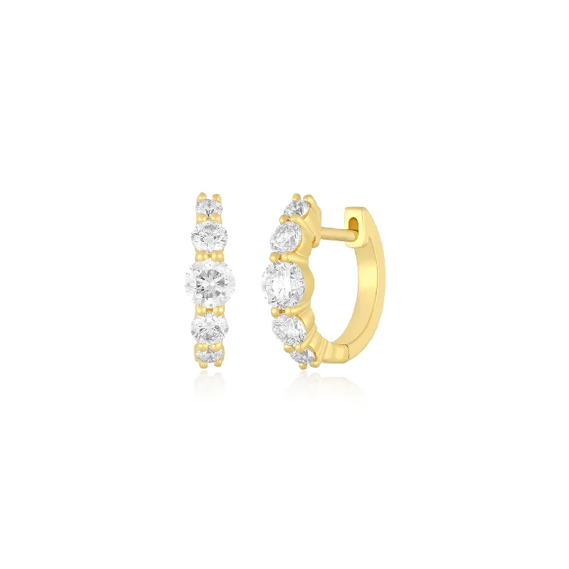 designer earrings for women -Jumbo Prong Set Graduated Diamond Huggie Earring