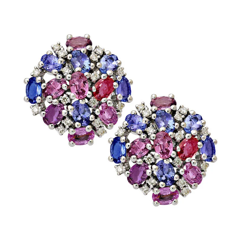 sapphire earrings for women -Earrings-Tanzanite, Pink Sapphire and Diamond