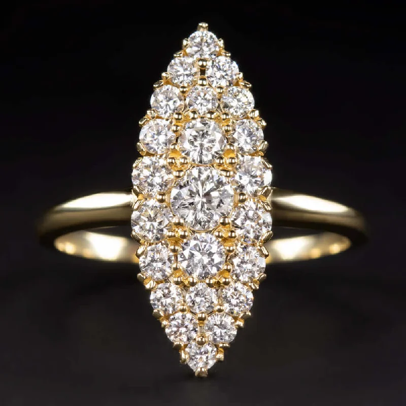 wedding bands for women -1 CARAT DIAMOND NAVETTE RING 20mm MARQUISE VINTAGE STYLE ENGAGEMENT YELLOW GOLD