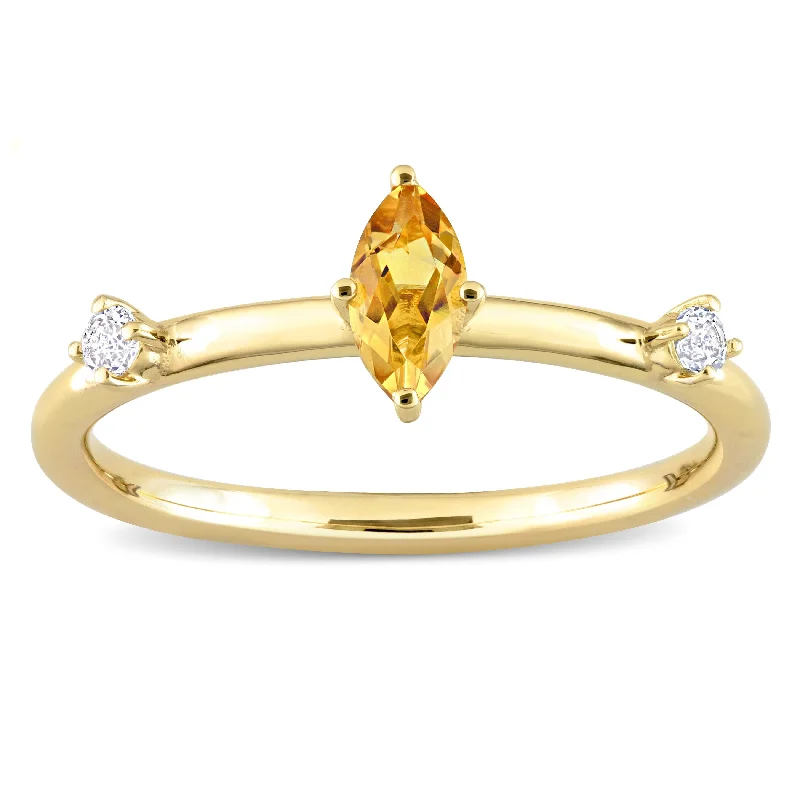 mixed metal rings for women -Miadora 10k Yellow Gold Citrine and White Topaz 3-Stone Stackable Marquise Ring