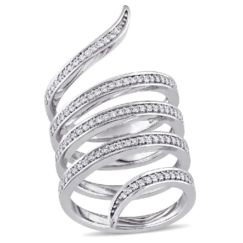 minimalist rings for women -Miadora Signature Collection 14k White Gold 1/2ct TDW Diamond Spiral Middle Finger Ring