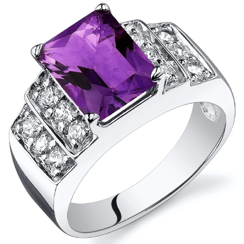 silver rings for women -Sterling Silver 2 ct Amethyst Birthstone Ring