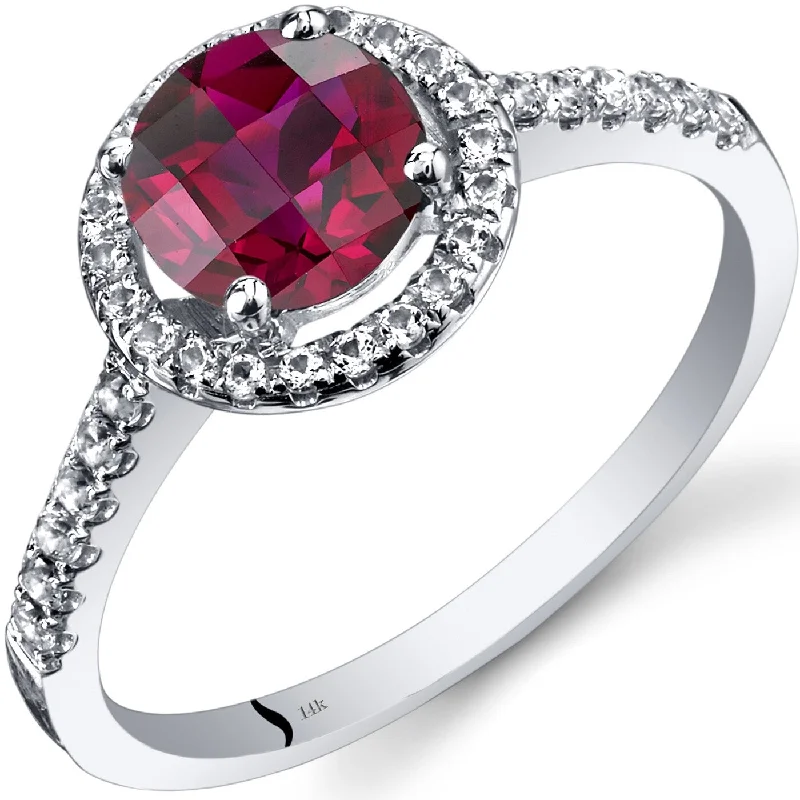 luxury diamond wedding rings -14k White Gold 1.59ct Created Ruby and White Topaz Ring