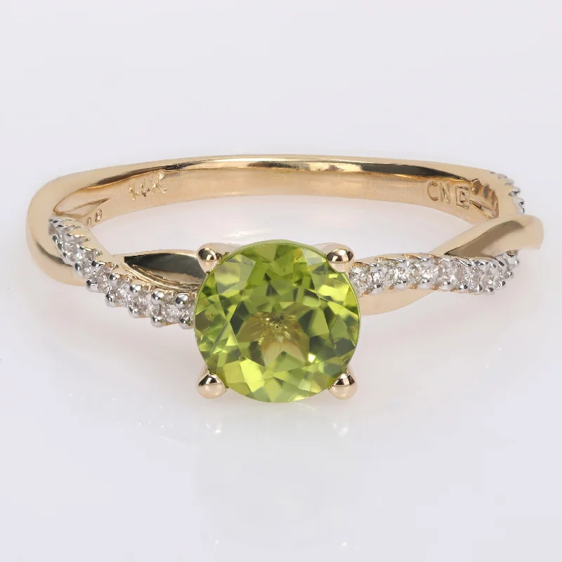 diamond wedding rings for women -Miadora Peridot and 1/6ct TDW Diamond Crossover Birthstone Ring in 14k Yellow Gold