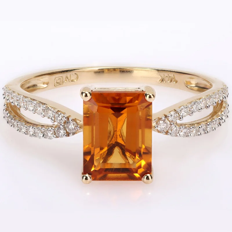 custom birthstone rings -Miadora Octagon Madeira-Citrine and 1/5ct TDW Diamond Split Shank Cocktail Ring in 14k Yellow Gold