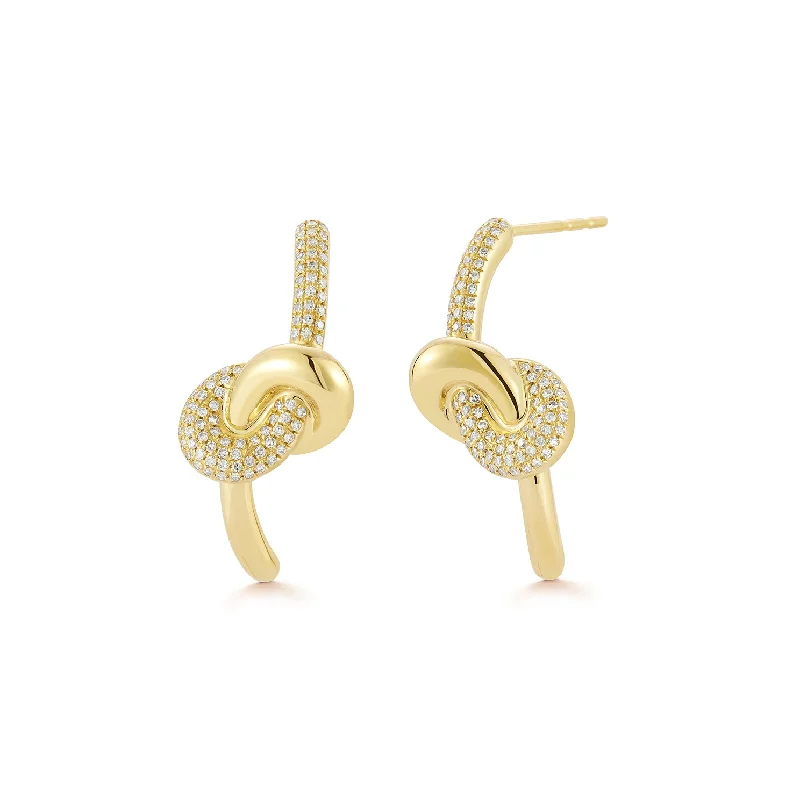 bridal earrings for women -Diamond & Gold Jumbo Love Knot Stud Earrings