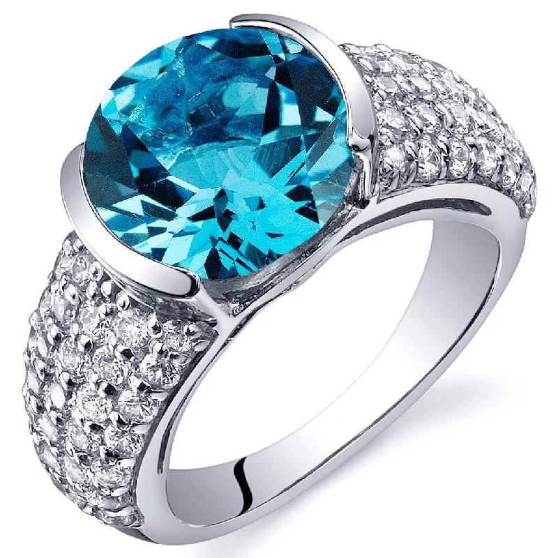 birthstone rings for women -Sterling Silver 4 ct Swiss Blue Topaz Birthstone Ring