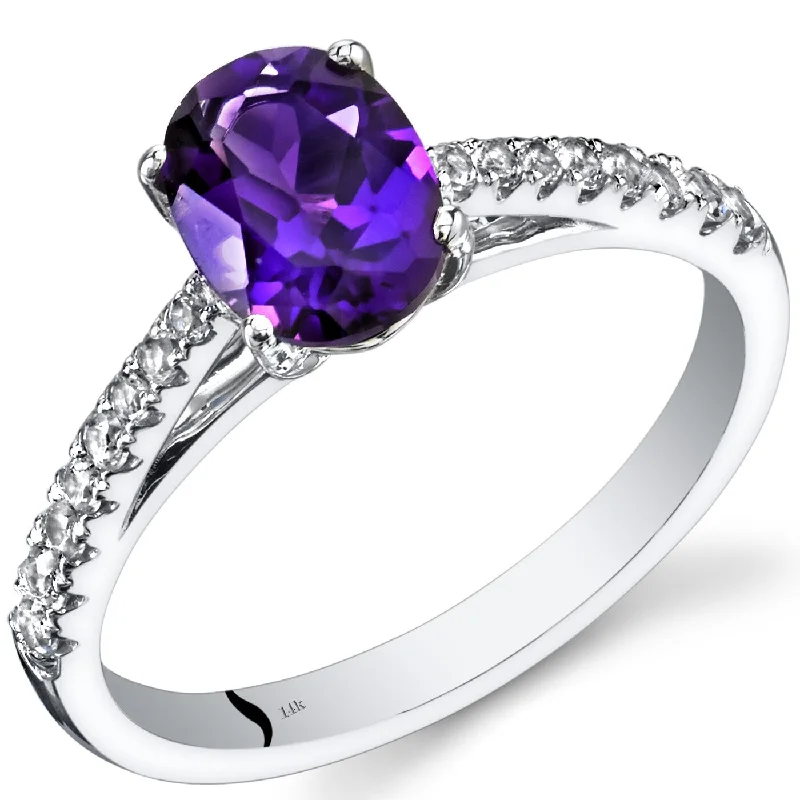 custom birthstone rings -14k White Gold 1.16ct Amethyst and White Topaz Ring