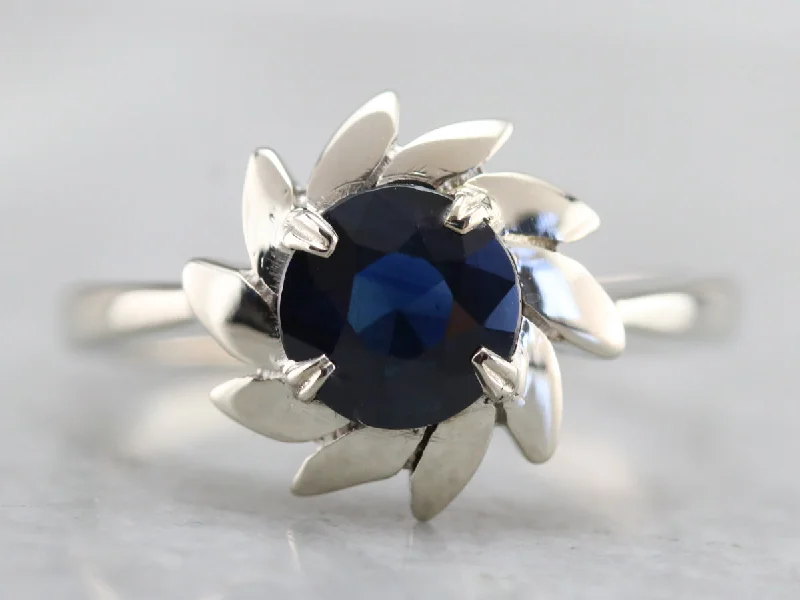 art deco rings for women -Sapphire Decorative White Gold Ring