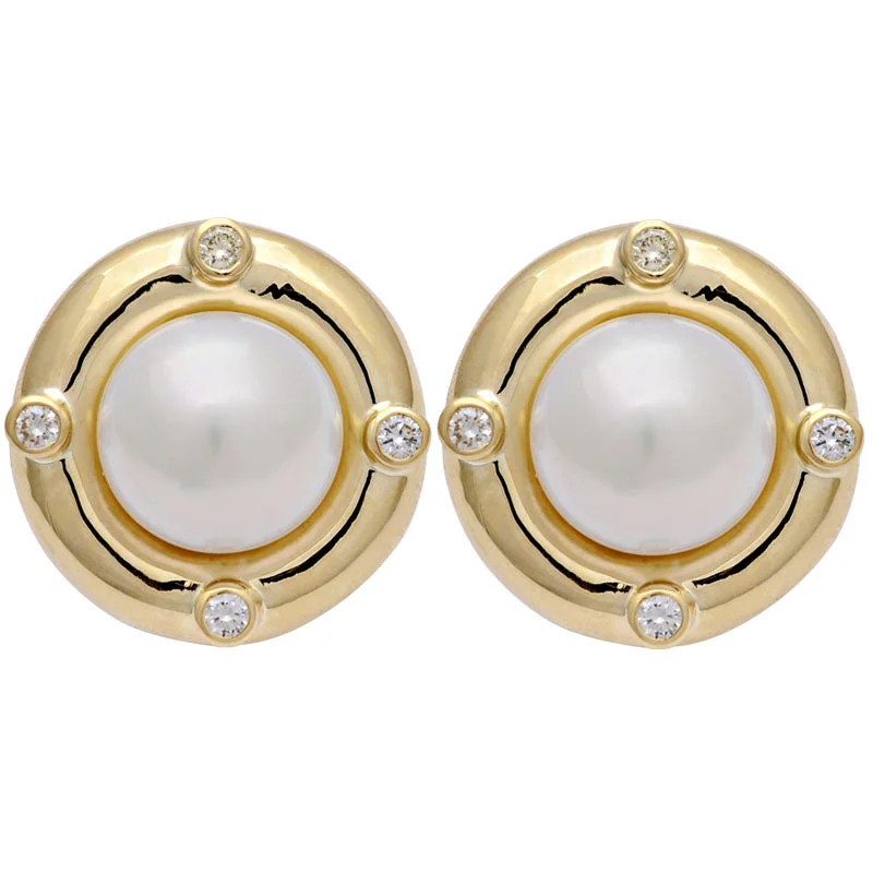 chunky earrings for women -Earrings-South Sea Pearl and Diamond