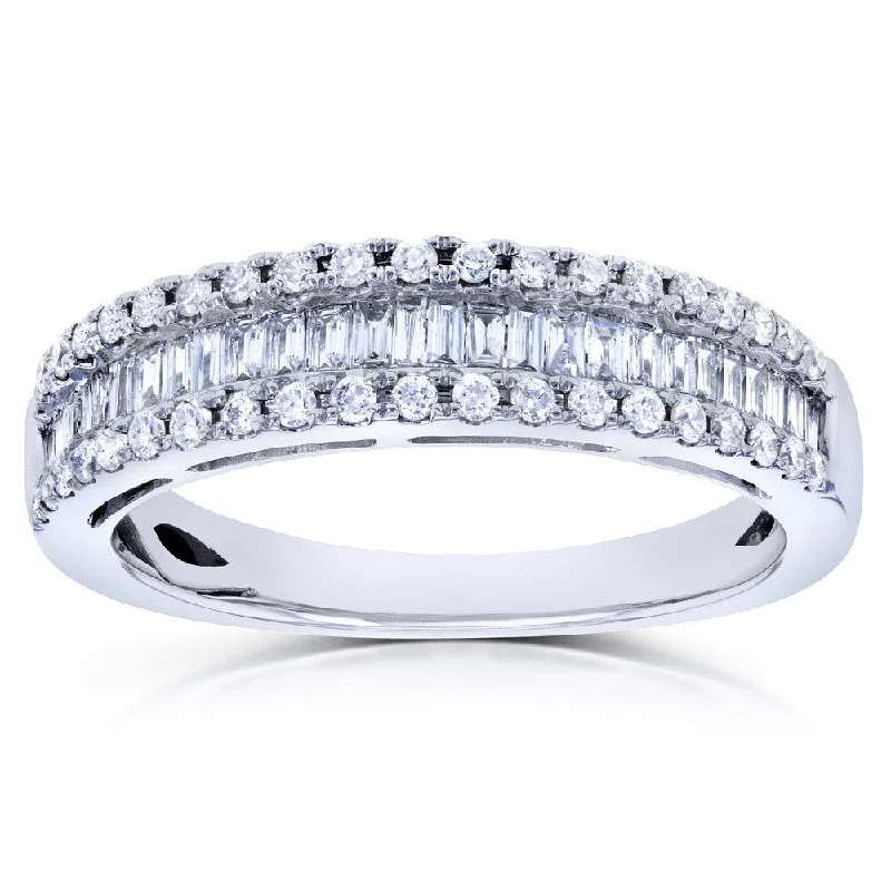 unique diamond rings for women -Annello by Kobelli 14k White Gold 1/2ct TDW Round and Baguette Diamond Wedding Ring