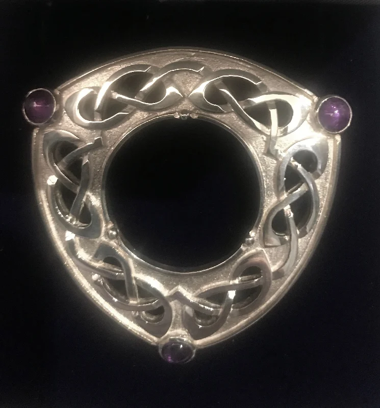 Silver Celtic Brooch Set With Amethysts- Rhonas Brooch