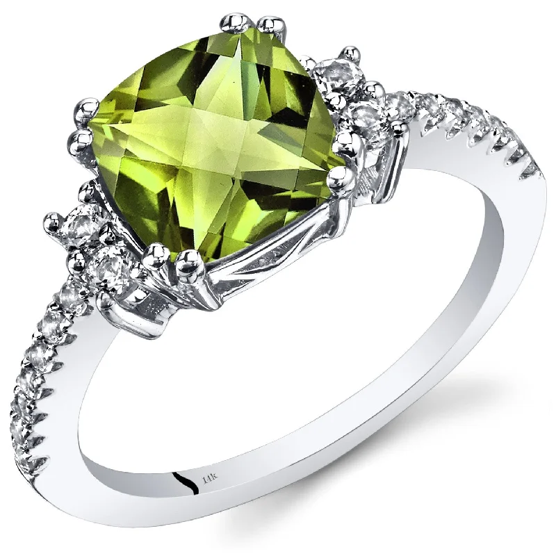 statement wedding rings for women -14k White Gold 2.53ct Peridot and White Topaz Ring