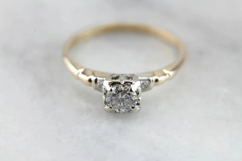 wedding rings with multiple stones -Vintage Diamond Engagement with Accent Diamonds