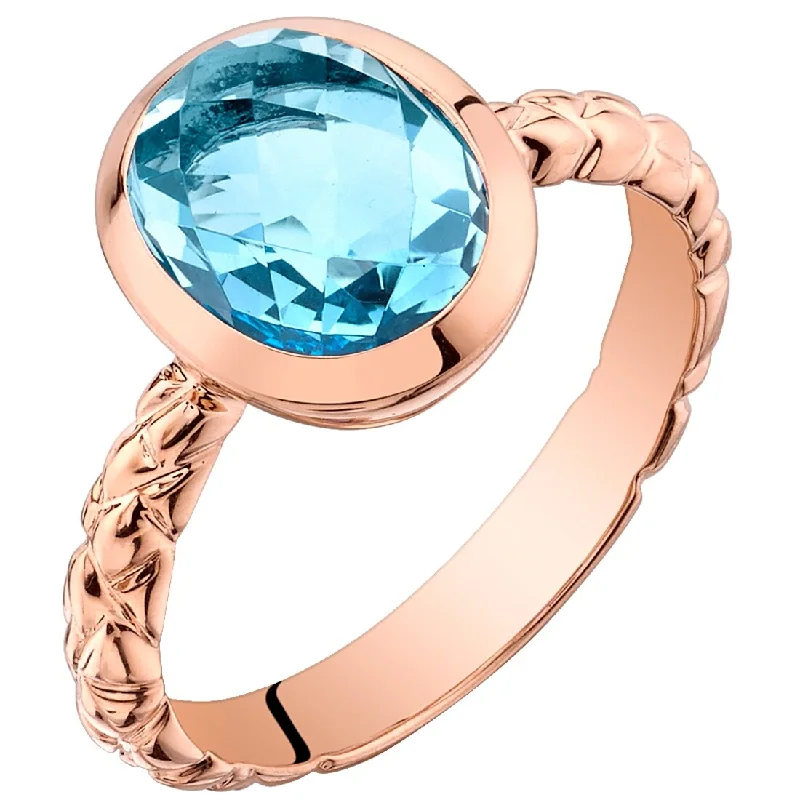 vintage solitaire rings -14k Rose Gold 2.5ct Swiss Blue Topaz Ring