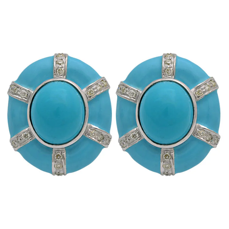 birthstone earrings for women -Earrings-Turquoise and Diamond (Enamel)