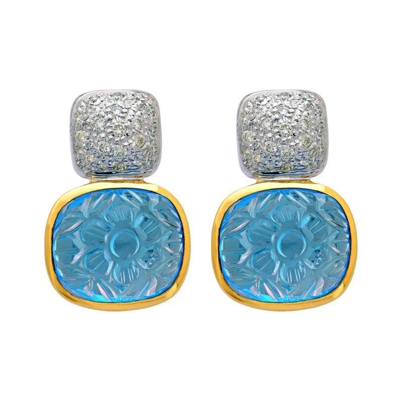 heart-shaped earrings for women -Earrings-Blue Topaz and Diamond