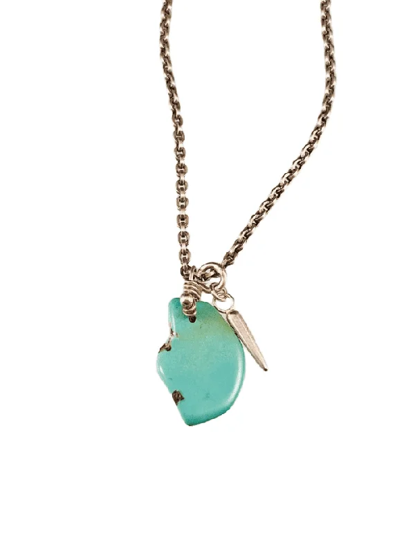 layered necklaces for women -16" Turquoise Nugget on Sterling Oxidized Chain Necklace