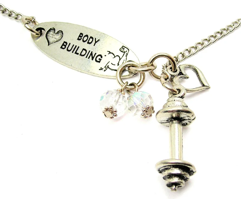 crystal pendant necklaces for women -Love Body Building And Barbell Lariat Necklace