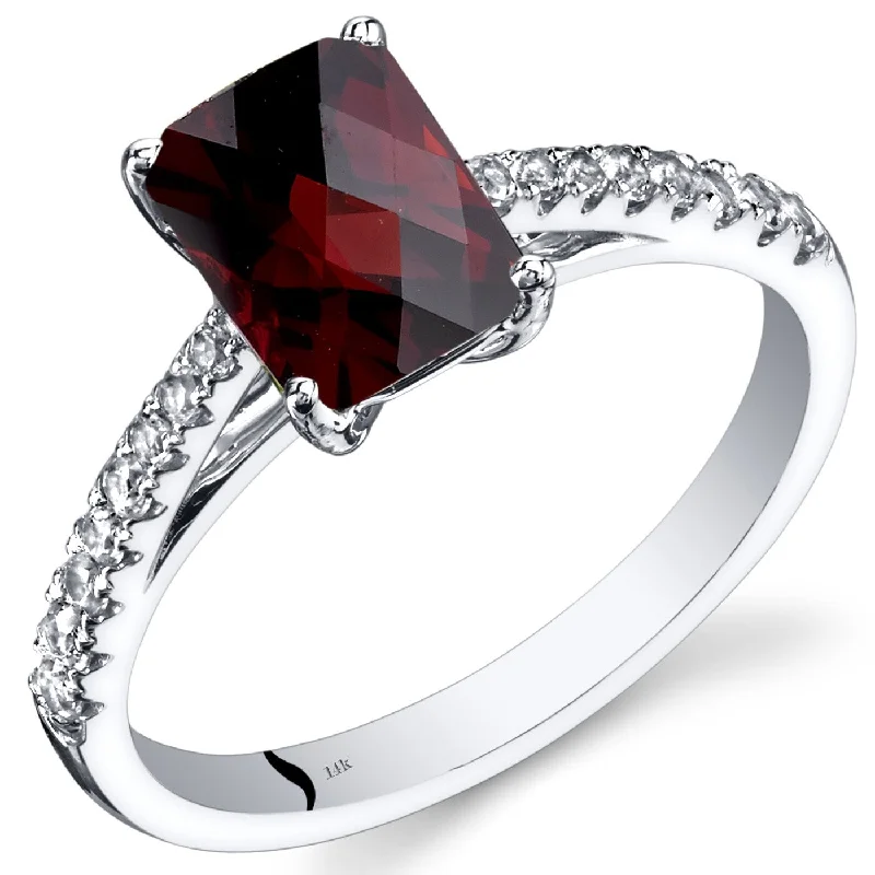 modern wedding rings for women -14k White Gold 1.91ct Garnet and White Topaz Ring