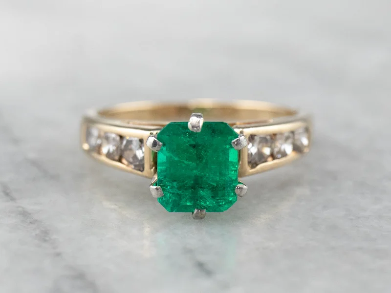 unique diamond rings for women -Emerald Diamond Gold Platinum Ring