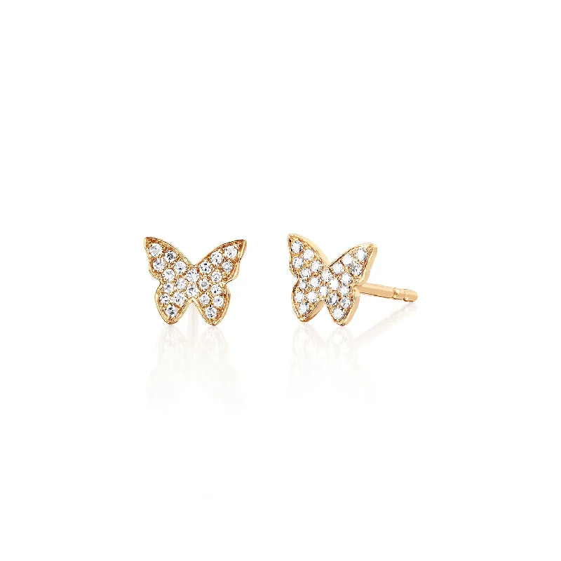 fancy earrings for women -Diamond Butterfly Stud Earring