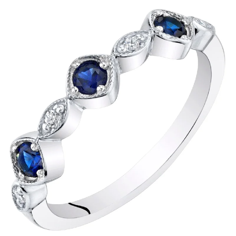 diamond wedding rings for women -Sterling Silver Created Blue Sapphire Marquise and Round Stackable Ring