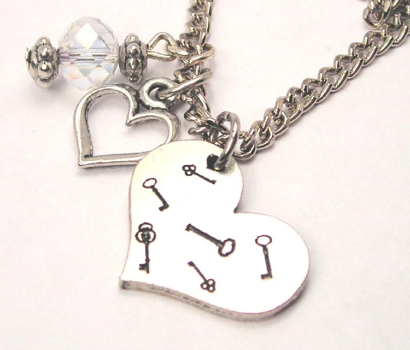 gemstone drop necklaces -Keys All Over Your Heart And Crystal Necklace