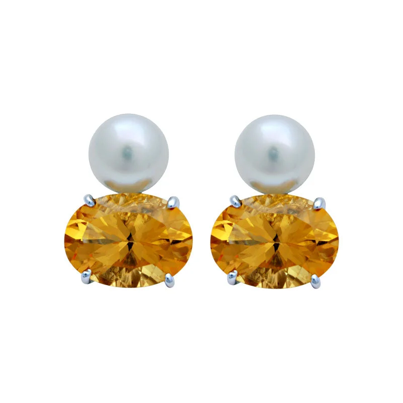 luxury drop earrings -Earrings-South Sea Pearl and Citrine