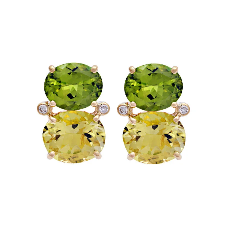 gold hoop earrings for women -Earrings-Peridot, Lemon Quartz and Diamond