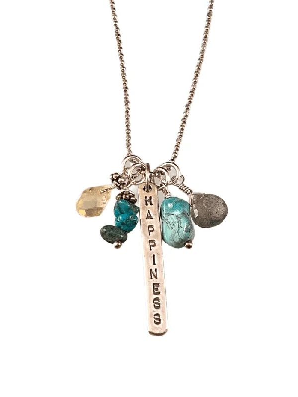 simple necklaces for women -16" Happiness Matchstick Gem Charm Necklace Turquoise Labradorite & Citrine