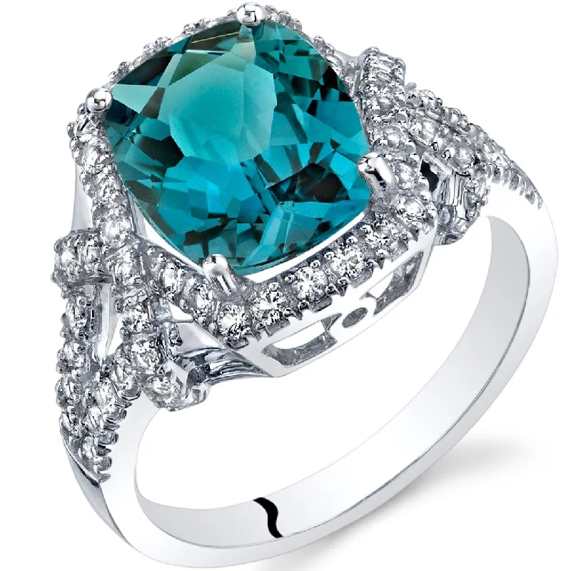 emerald rings for women -14k White Gold 4.06ct London Blue Topaz and White Topaz Ring