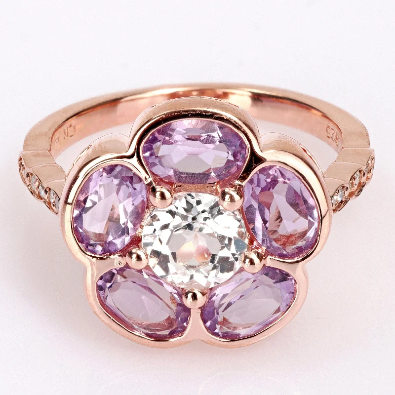 diamond cluster rings for women -Miadora Rose Plated Sterling Silver Amethyst, White Topaz and Diamond Accent Composite Flower Ring